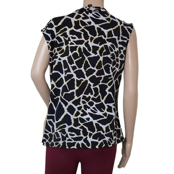 Worthington Cowl Neck Animal Print Black Yellow Top - Picture 2 of 3